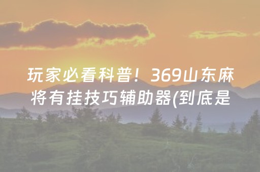 玩家必看科普！369山东麻将有挂技巧辅助器(到底是不是有挂)