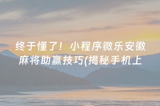 终于懂了！小程序微乐安徽麻将助赢技巧(揭秘手机上胡牌技巧)