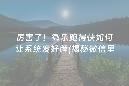 厉害了！微乐跑得快如何让系统发好牌(揭秘微信里插件购买)