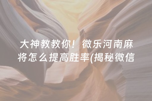 大神教教你！微乐河南麻将怎么提高胜率(揭秘微信里胡牌神器)