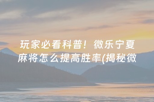 玩家必看科普！微乐宁夏麻将怎么提高胜率(揭秘微信里辅牌器)