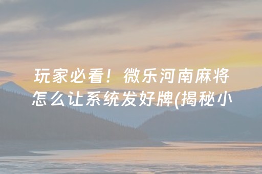 玩家必看！微乐河南麻将怎么让系统发好牌(揭秘小程序插件下载)