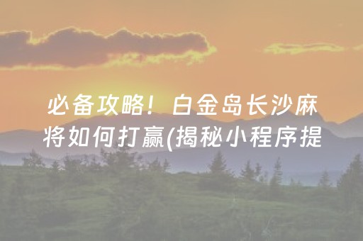 必备攻略！白金岛长沙麻将如何打赢(揭秘小程序提高赢的概率)