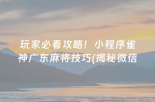 玩家必看攻略！小程序雀神广东麻将技巧(揭秘微信里胡牌技巧)