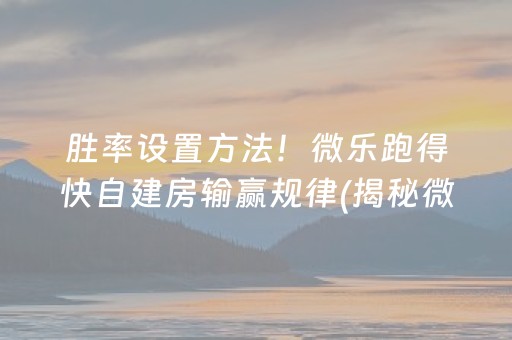 胜率设置方法！微乐跑得快自建房输赢规律(揭秘微信里赢的秘诀)