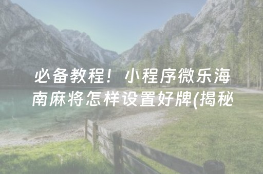 必备教程！小程序微乐海南麻将怎样设置好牌(揭秘手机上助赢神器)