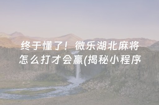 终于懂了！微乐湖北麻将怎么打才会赢(揭秘小程序助赢软件)