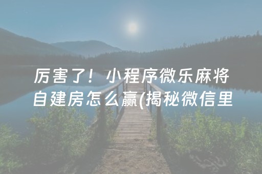 厉害了！小程序微乐麻将自建房怎么赢(揭秘微信里提高胜率)