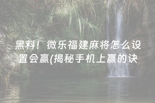 黑料！微乐福建麻将怎么设置会赢(揭秘手机上赢的诀窍)