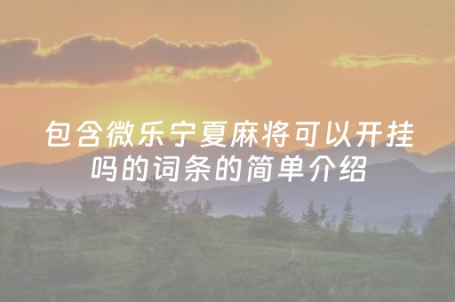 包含微乐宁夏麻将可以开挂吗的词条的简单介绍