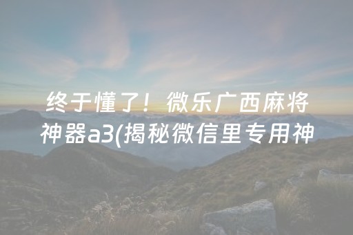 终于懂了！微乐广西麻将神器a3(揭秘微信里专用神器)