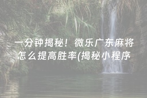 一分钟揭秘！微乐广东麻将怎么提高胜率(揭秘小程序提高胜率)