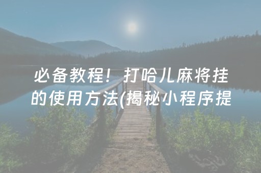 必备教程！打哈儿麻将挂的使用方法(揭秘小程序提高胜率)