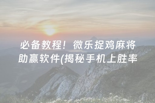 必备教程！微乐捉鸡麻将助赢软件(揭秘手机上胜率到哪调)