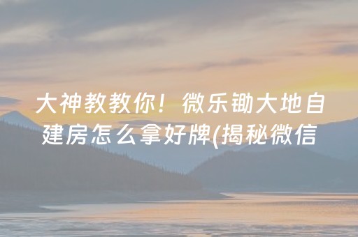 大神教教你！微乐锄大地自建房怎么拿好牌(揭秘微信里提高胜率)