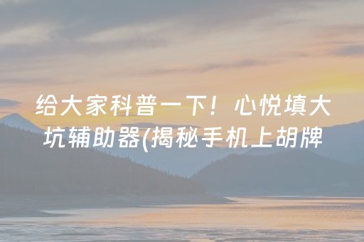 给大家科普一下！心悦填大坑辅助器(揭秘手机上胡牌技巧)