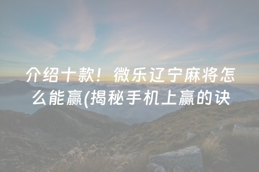 介绍十款！微乐辽宁麻将怎么能赢(揭秘手机上赢的诀窍)