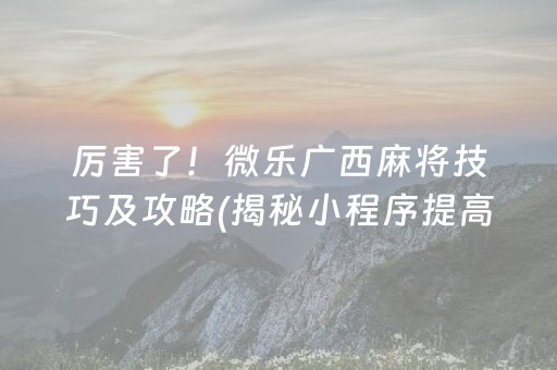 厉害了！微乐广西麻将技巧及攻略(揭秘小程序提高胜率)