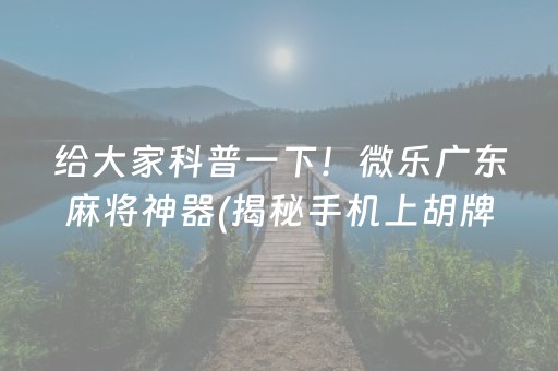 给大家科普一下！微乐广东麻将神器(揭秘手机上胡牌技巧)