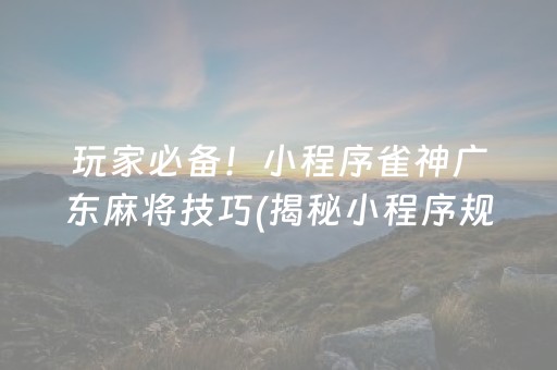 玩家必备！小程序雀神广东麻将技巧(揭秘小程序规律攻略)