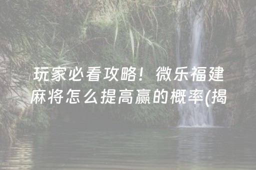 玩家必看攻略！微乐福建麻将怎么提高赢的概率(揭秘微信里赢的秘诀)