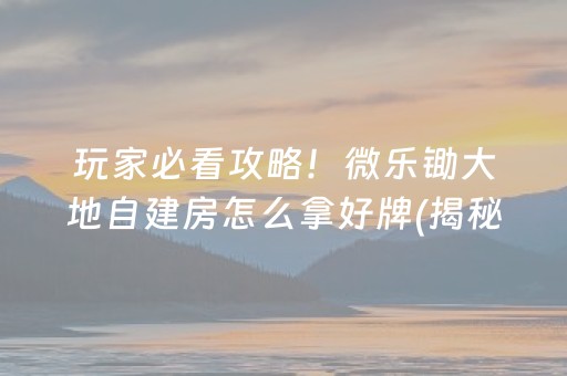 玩家必看攻略！微乐锄大地自建房怎么拿好牌(揭秘微信里输赢技巧)