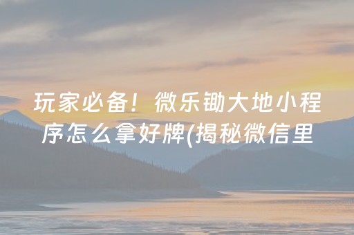 玩家必备！微乐锄大地小程序怎么拿好牌(揭秘微信里输赢规律)