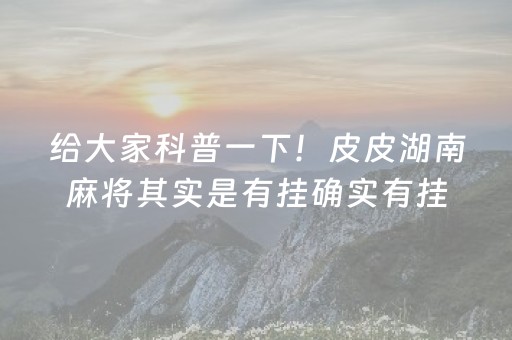 给大家科普一下！皮皮湖南麻将其实是有挂确实有挂(真的确实是有挂)