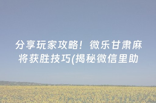 分享玩家攻略！微乐甘肃麻将获胜技巧(揭秘微信里助手软件)