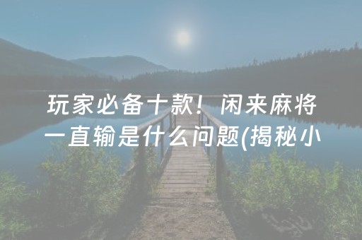 玩家必备十款！闲来麻将一直输是什么问题(揭秘小程序辅牌器)