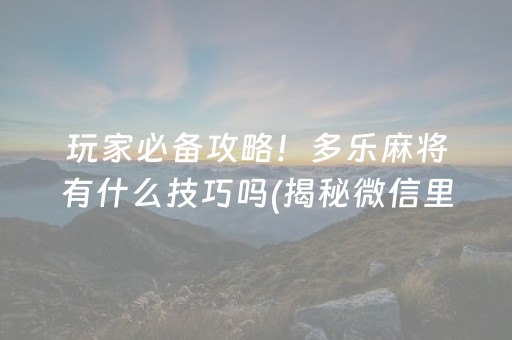 玩家必看攻略！微乐广西麻将输赢机制(揭秘微信里助手软件)