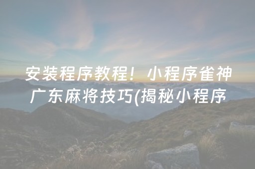 安装程序教程！小程序雀神广东麻将技巧(揭秘小程序专用神器)