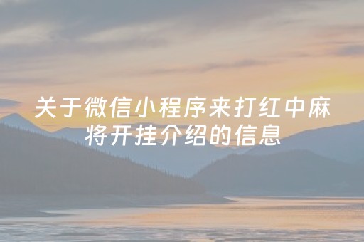 关于微信小程序来打红中麻将开挂介绍的信息