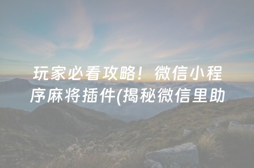 玩家必看攻略！微信小程序麻将插件(揭秘微信里助赢神器购买)