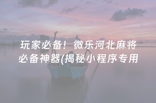 玩家必备！微乐河北麻将必备神器(揭秘小程序专用神器下载)