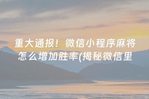 重大通报！微信小程序麻将怎么增加胜率(揭秘微信里插件购买)