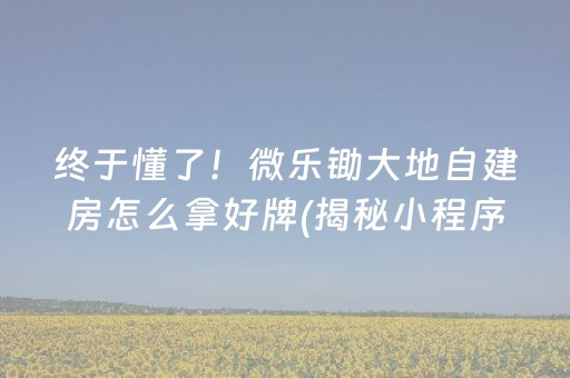 终于懂了！微乐锄大地自建房怎么拿好牌(揭秘小程序助赢软件)