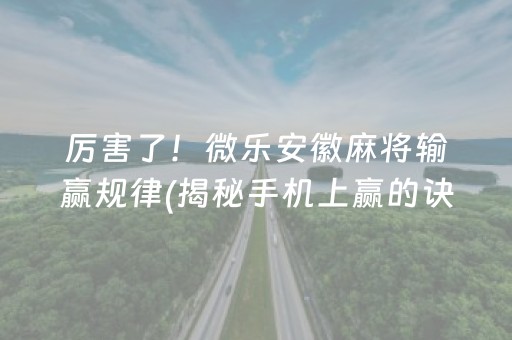 厉害了！微乐安徽麻将输赢规律(揭秘手机上赢的诀窍)