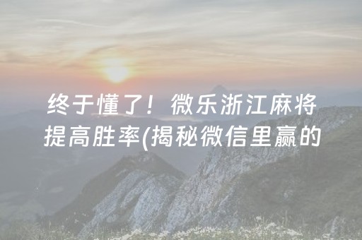 终于懂了！微乐浙江麻将提高胜率(揭秘微信里赢的诀窍)