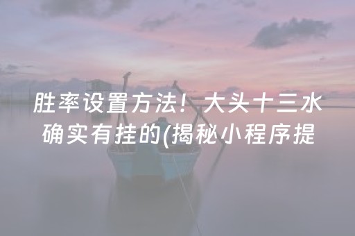 胜率设置方法！大头十三水确实有挂的(揭秘小程序提高胜率)