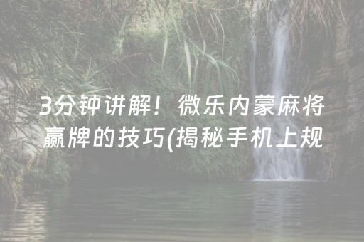 介绍十款！微乐甘肃麻将获胜技巧(揭秘微信里专用神器)