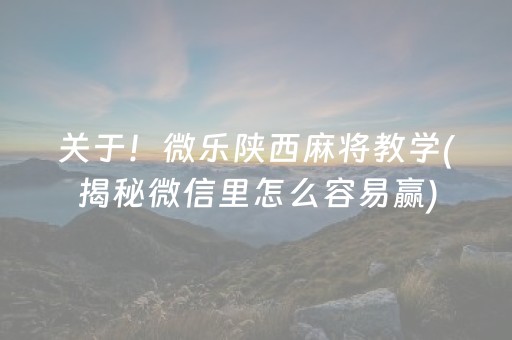 我来教大家！小程序微乐麻将怎么设置能有好牌(揭秘小程序胡牌技巧)