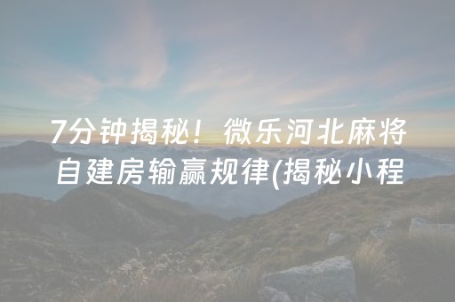 7分钟揭秘！微乐河北麻将自建房输赢规律(揭秘小程序助赢软件)