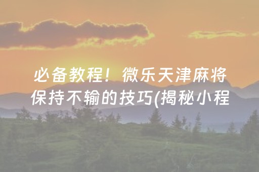 必备教程！微乐天津麻将保持不输的技巧(揭秘小程序助赢神器购买)