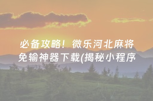 必备攻略！微乐河北麻将免输神器下载(揭秘小程序胡牌技巧)