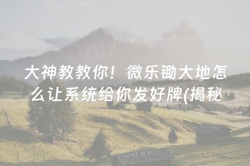 大神教教你！微乐锄大地怎么让系统给你发好牌(揭秘小程序确实有猫腻)