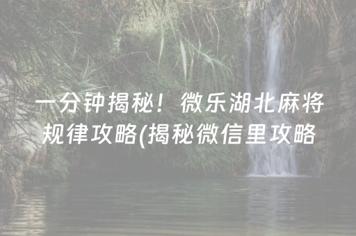 一分钟揭秘！微乐湖北麻将规律攻略(揭秘微信里攻略插件)