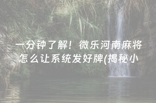 一分钟了解！微乐河南麻将怎么让系统发好牌(揭秘小程序胡牌技巧)