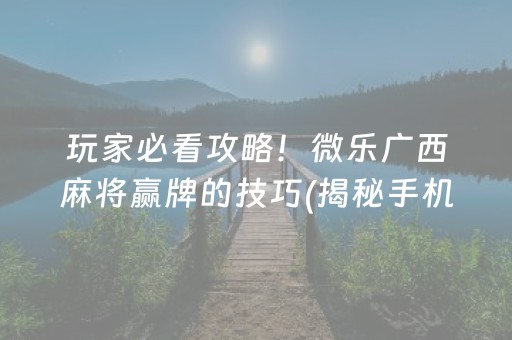 安装教程！中至乐平麻将确实有挂吗(确实真的有挂)