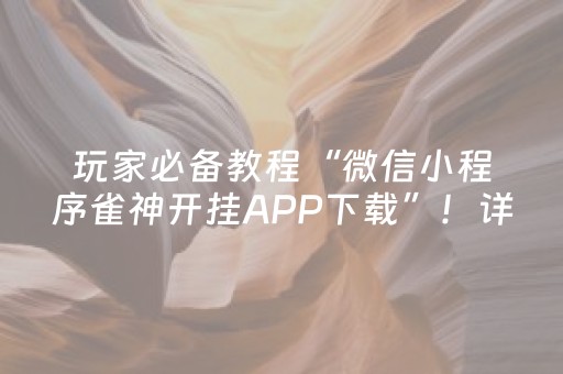 玩家必备教程“微信小程序雀神开挂APP下载”！详细开挂教程（确实真的有挂)-知乎